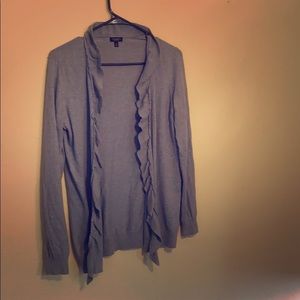 Blue cotton wool blend ruffle cardigan